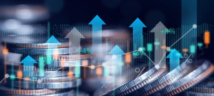 Business finance and investment concept, Capital gain world money economic growth. coin stack financial graph chart, market report on cash currency concept.